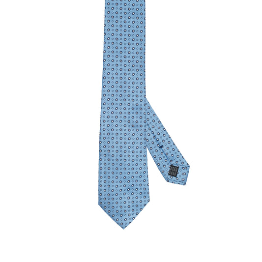 Light Blue 100% Italian Silk Tie With Micro Blue Floral Pattern
