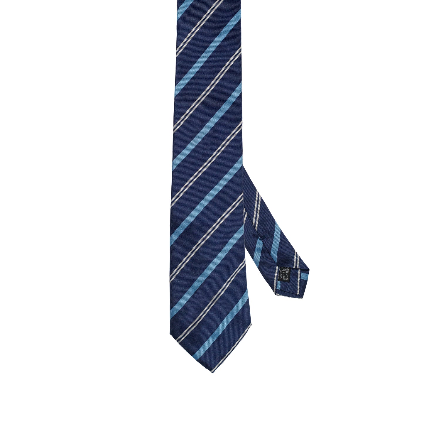 Navy 100% Italian Silk Tie With Light Blue Regimental Stripes