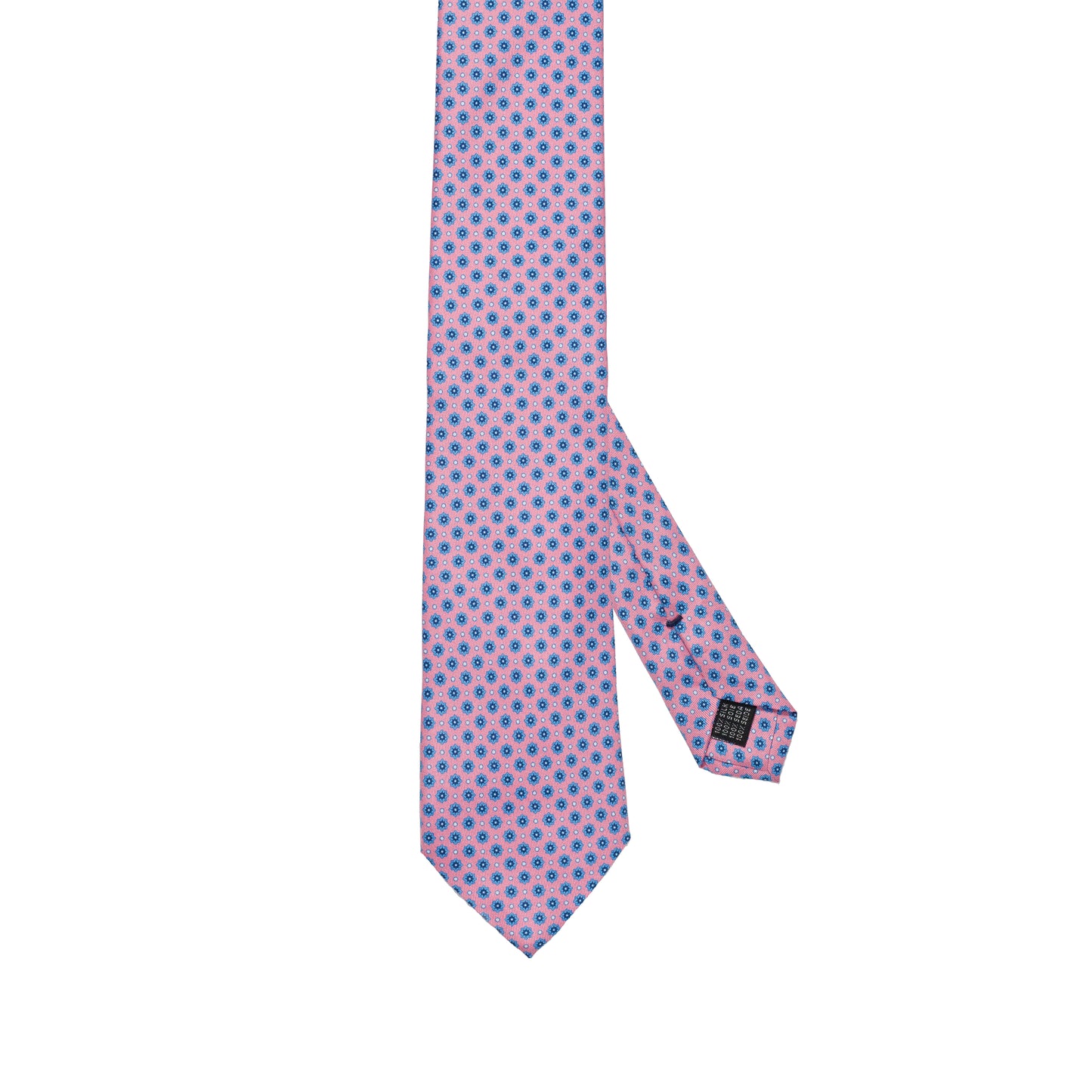 Coal Pink Pure 100% Italian Silk Tie with Blue Floral Pattern