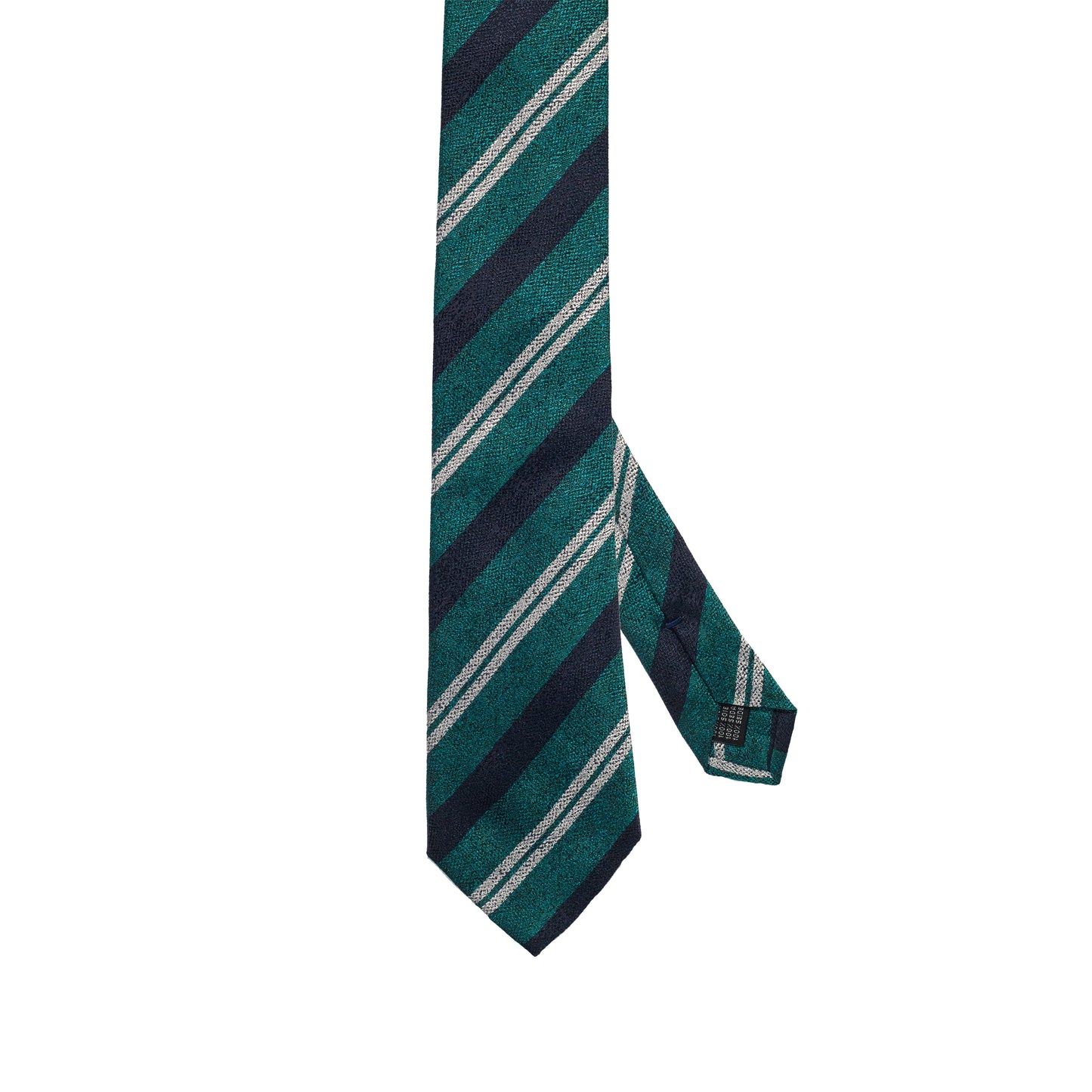 English Green 100% Italian Silk Tie With Navy Diagonal Stripes