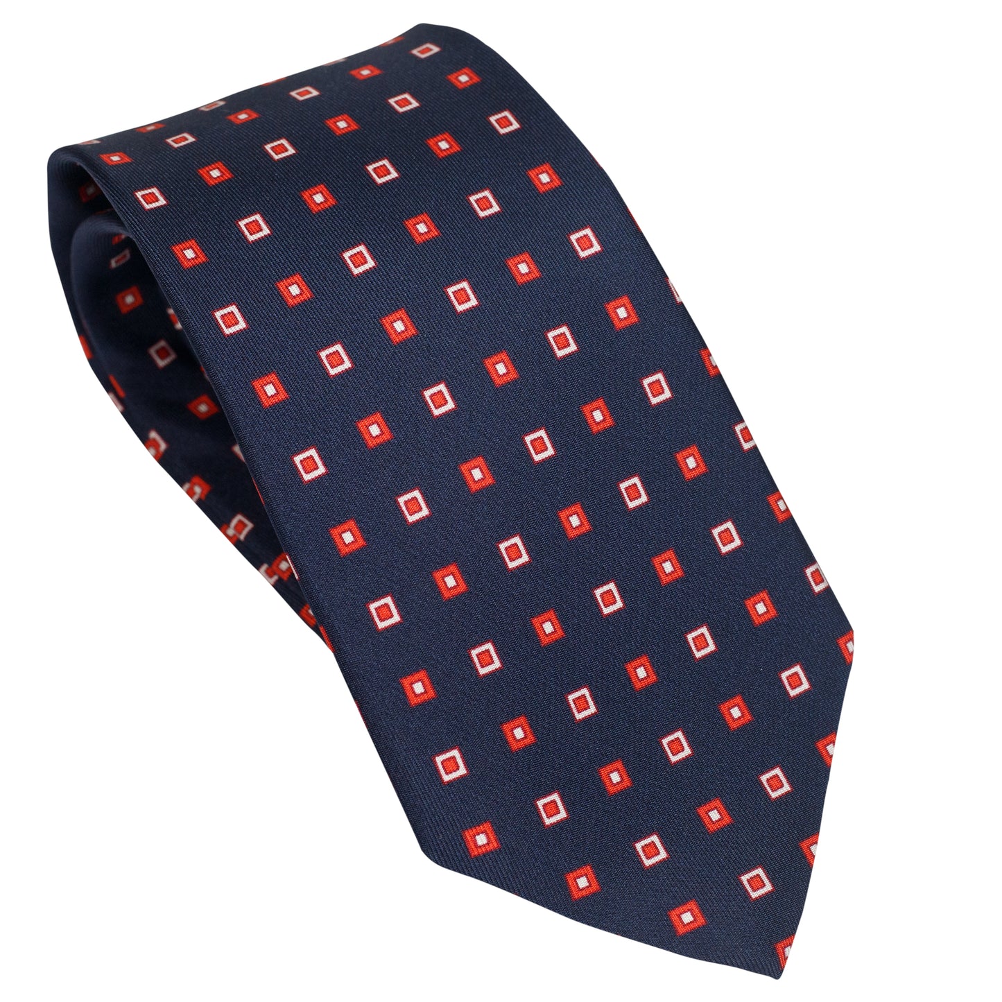 Cravatta in seta italiana blu navy con micro motivo geometrico
