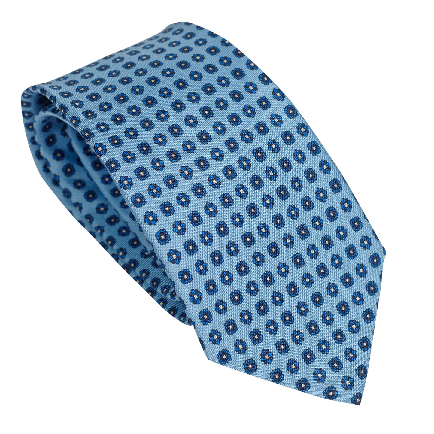 Light Blue 100% Italian Silk Tie With Micro Floral Pattern