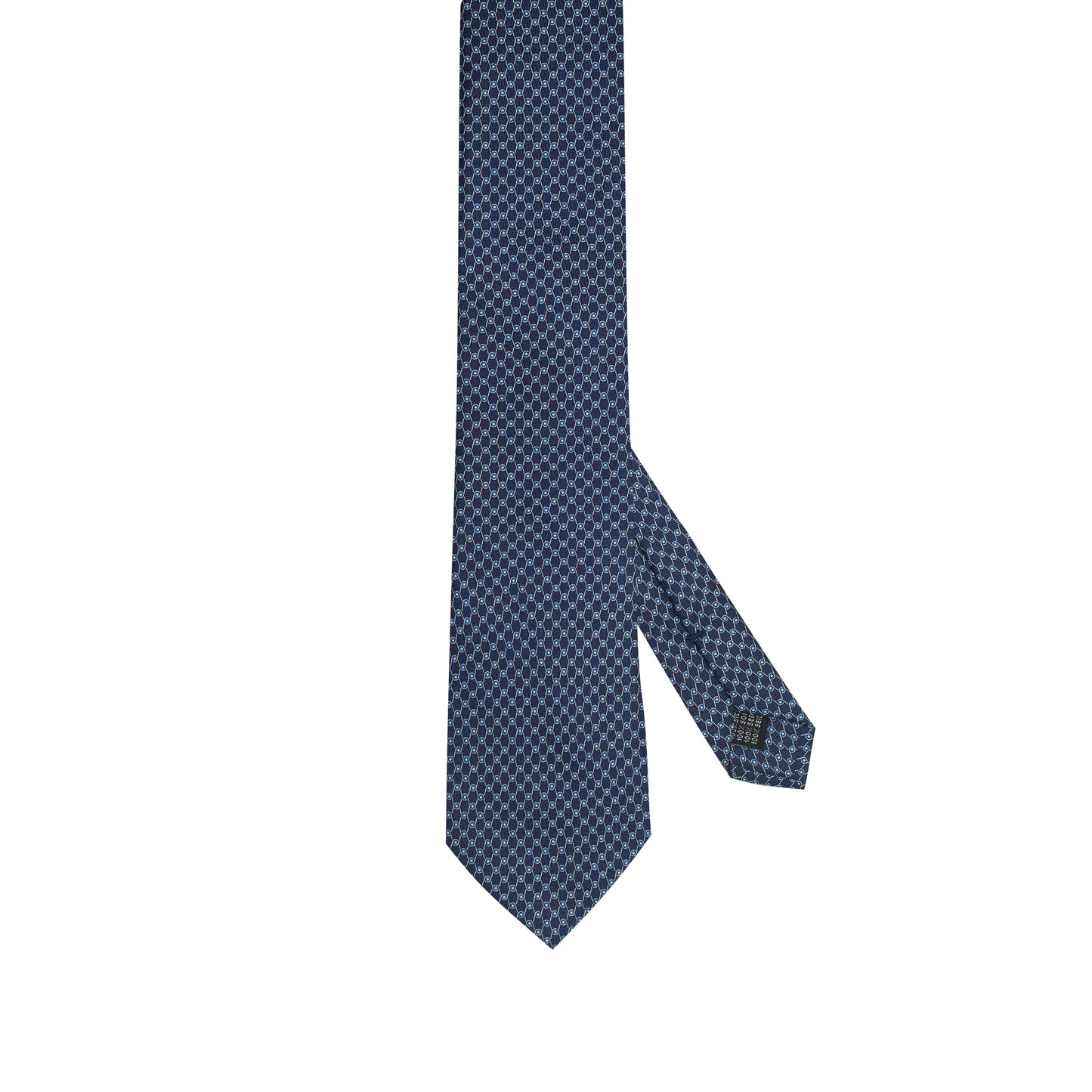 Navy Blue 100% Italian Silk Tie With Micro Geometric Light Blue Pattern