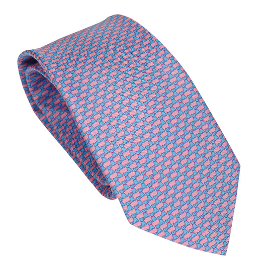 Light Blue 100% Italian Silk Tie With Pink Micro Dog Texture