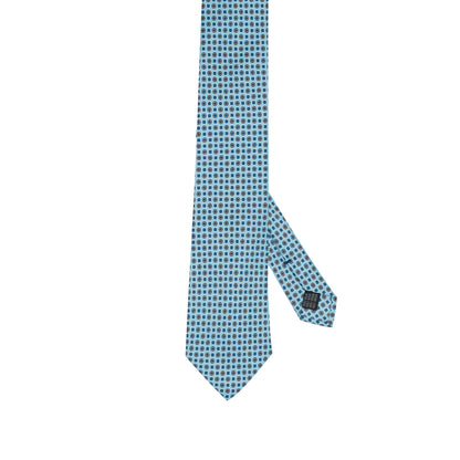Light Blue 100% Italian Silk Tie With Micro Floral Rosette Pattern