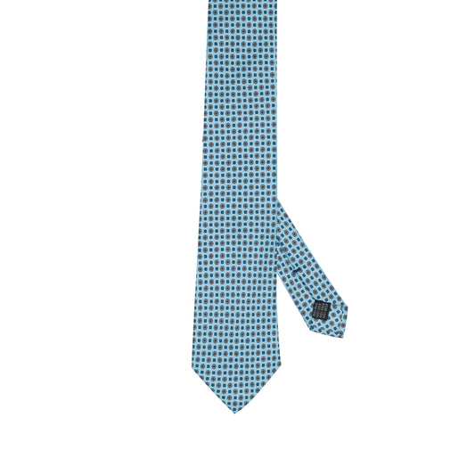 Light Blue 100% Italian Silk Tie With Micro Floral Rosette Pattern