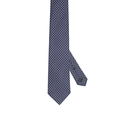 Navy Blue 100% Italian Silk Tie With Rosette Pattern
