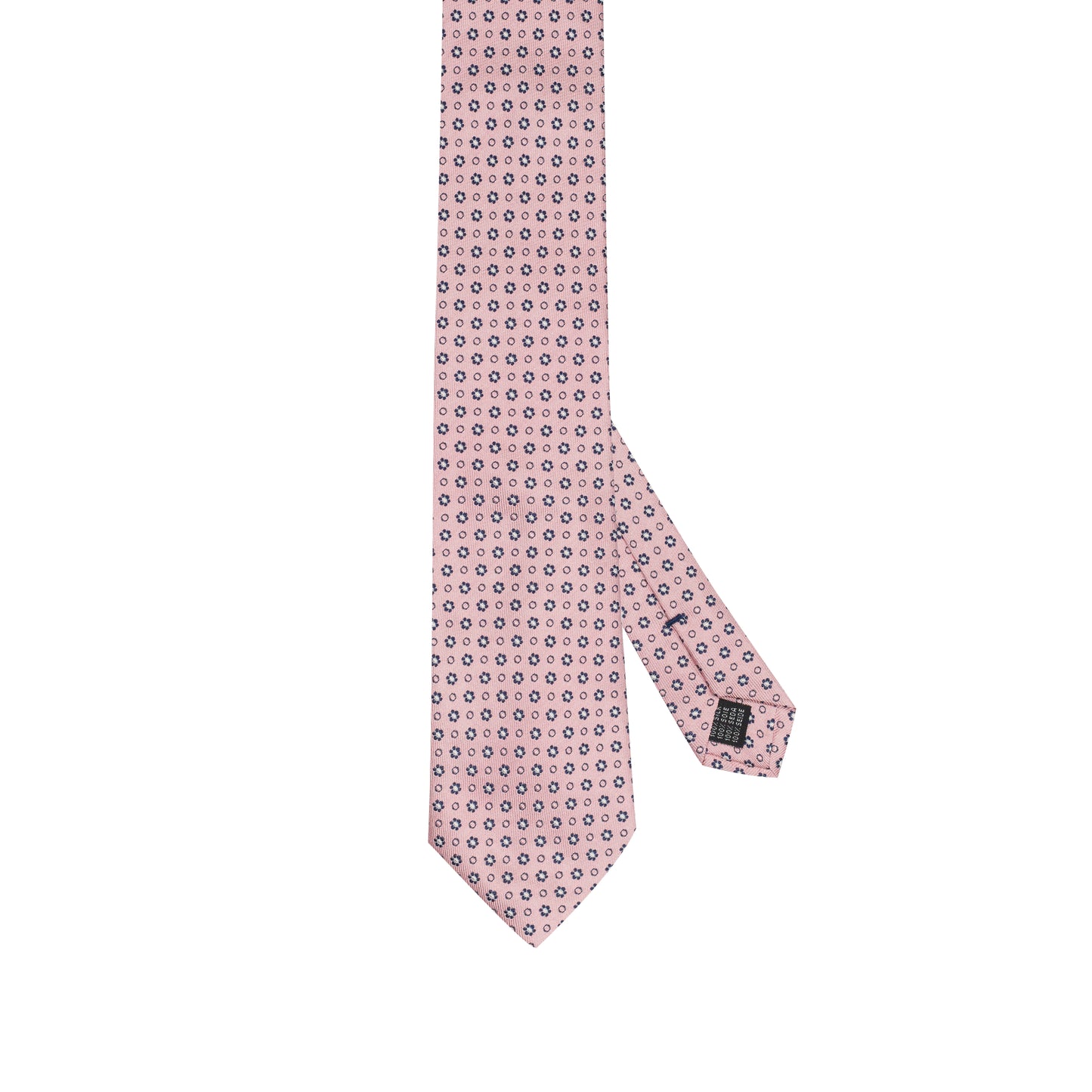 Powder Pink 100% Italian Silk Tie With Micro Blue Floral Pattern