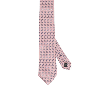 Powder Pink 100% Italian Silk Tie With Micro Blue Floral Pattern