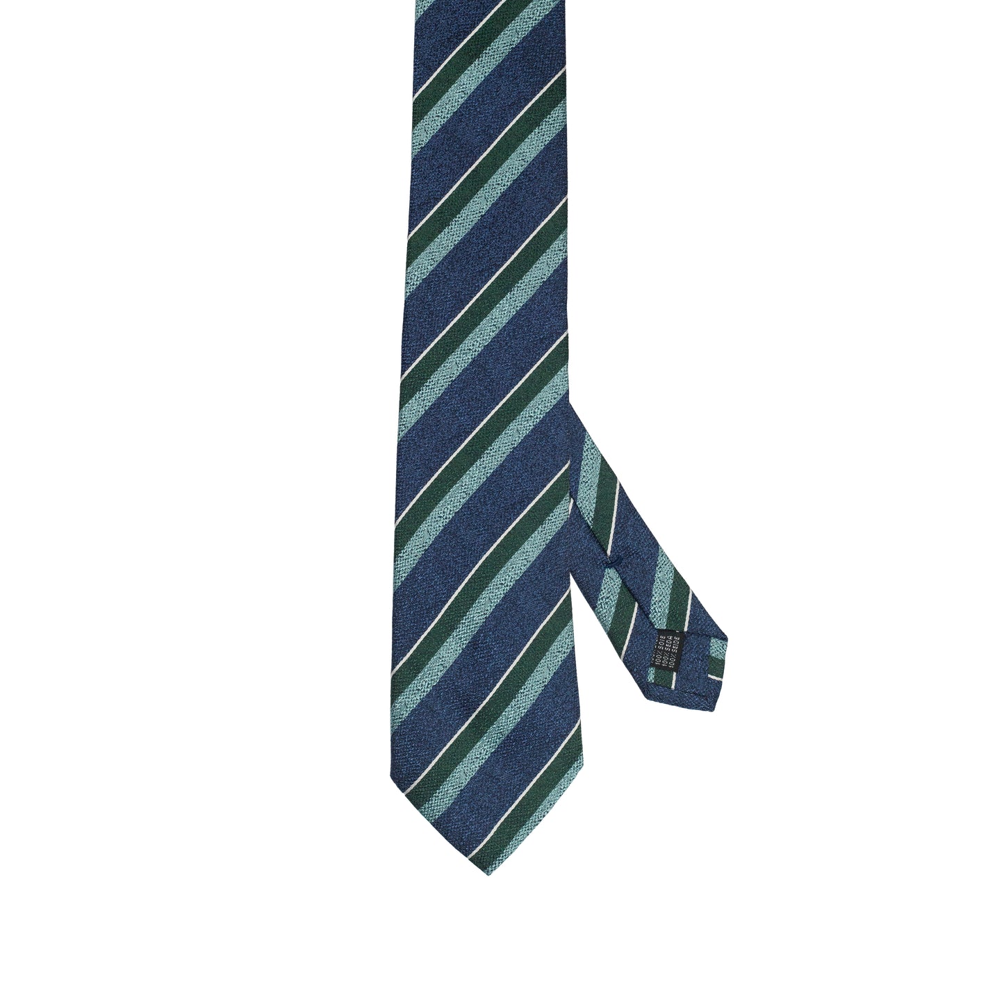 Navy 100% Italian Silk Tie With Green Regimental Stripes