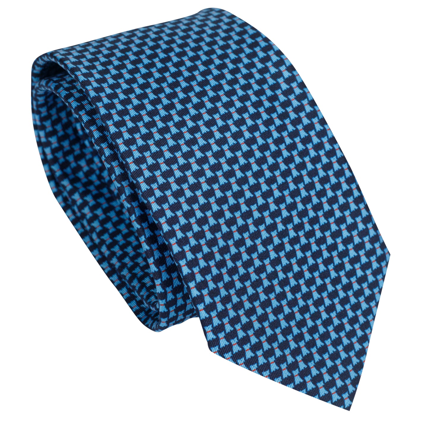 Pure Blue 100% Italian Silk Tie With Micro Blue Dog Pattern