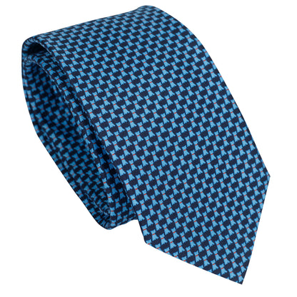 Pure Blue 100% Italian Silk Tie With Micro Blue Dog Pattern
