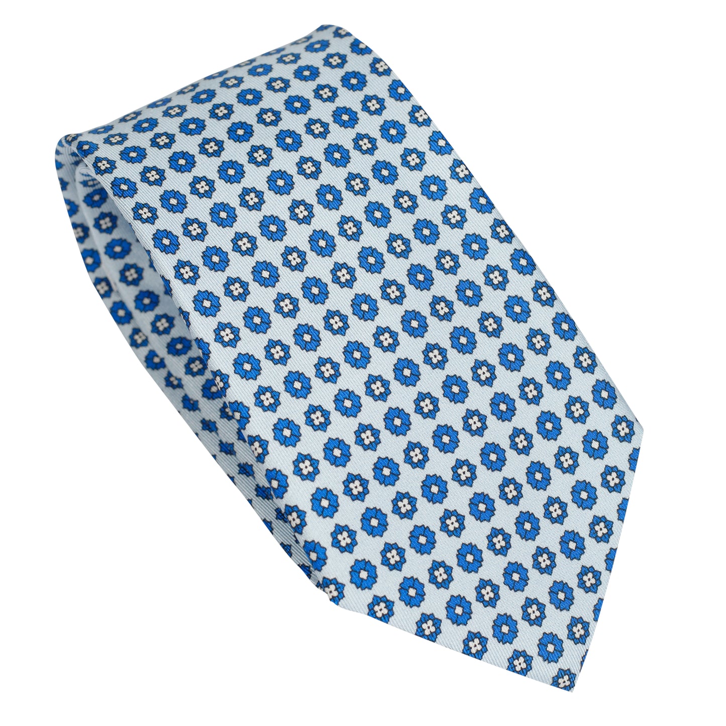 Baby Blue 100% Italian Silk Tie With Micro Blue Floral Pattern