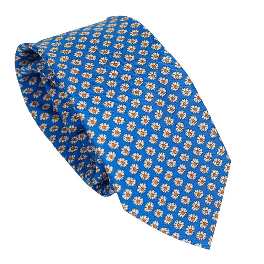 Light Blue 100% Italian Silk Tie With Whimsical Bold Floral Pattern