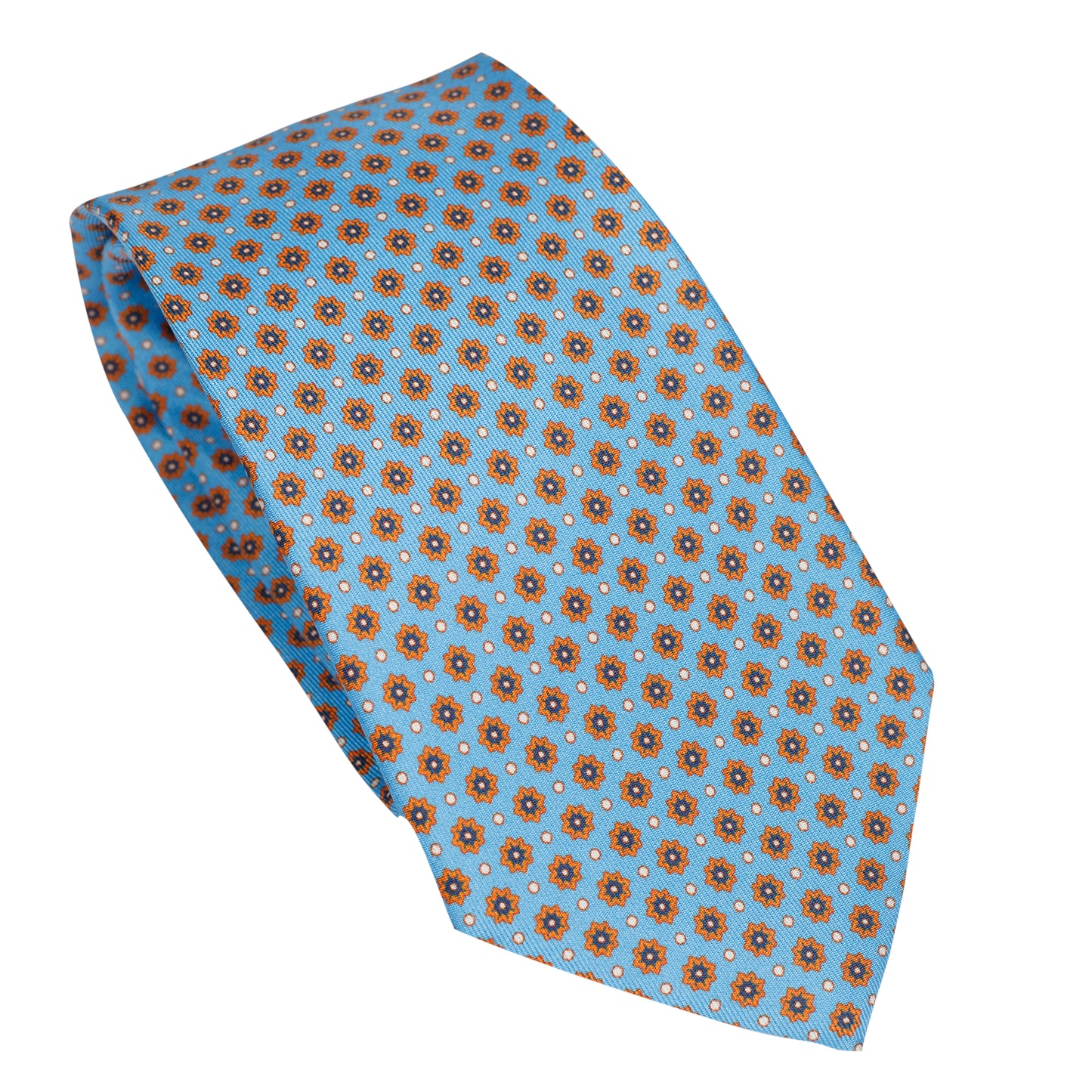 Sky Blue 100% Italian Silk Tie with Micro Burnt Orange Pattern