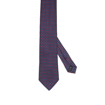 Midnight Blue 100% Italian Silk Tie With Micro Red Pattern