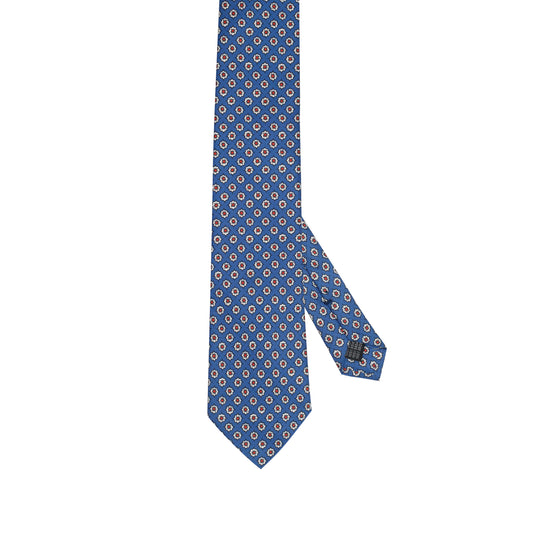Denim Blue 100% Italian Silk Tie With Contrasting White Micro Floral Pattern