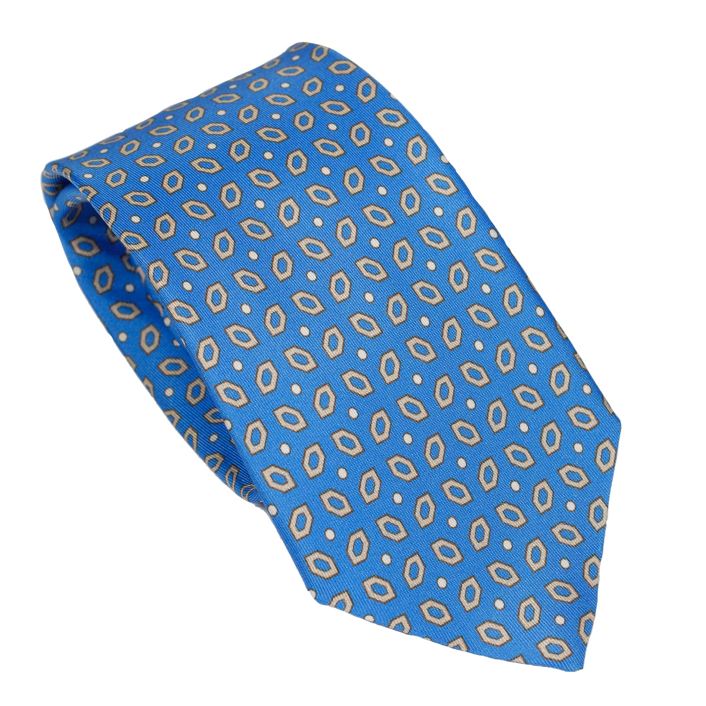 Bright Light Blue 100% Italian Silk Tie With Repeated Oval Pattern