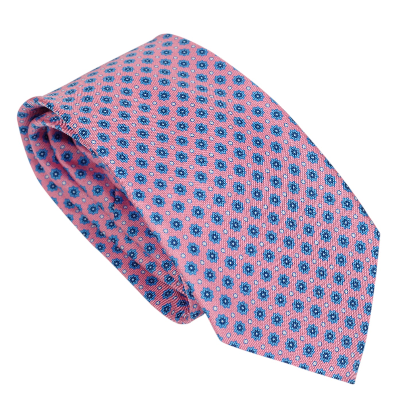 Coal Pink Pure 100% Italian Silk Tie with Blue Floral Pattern