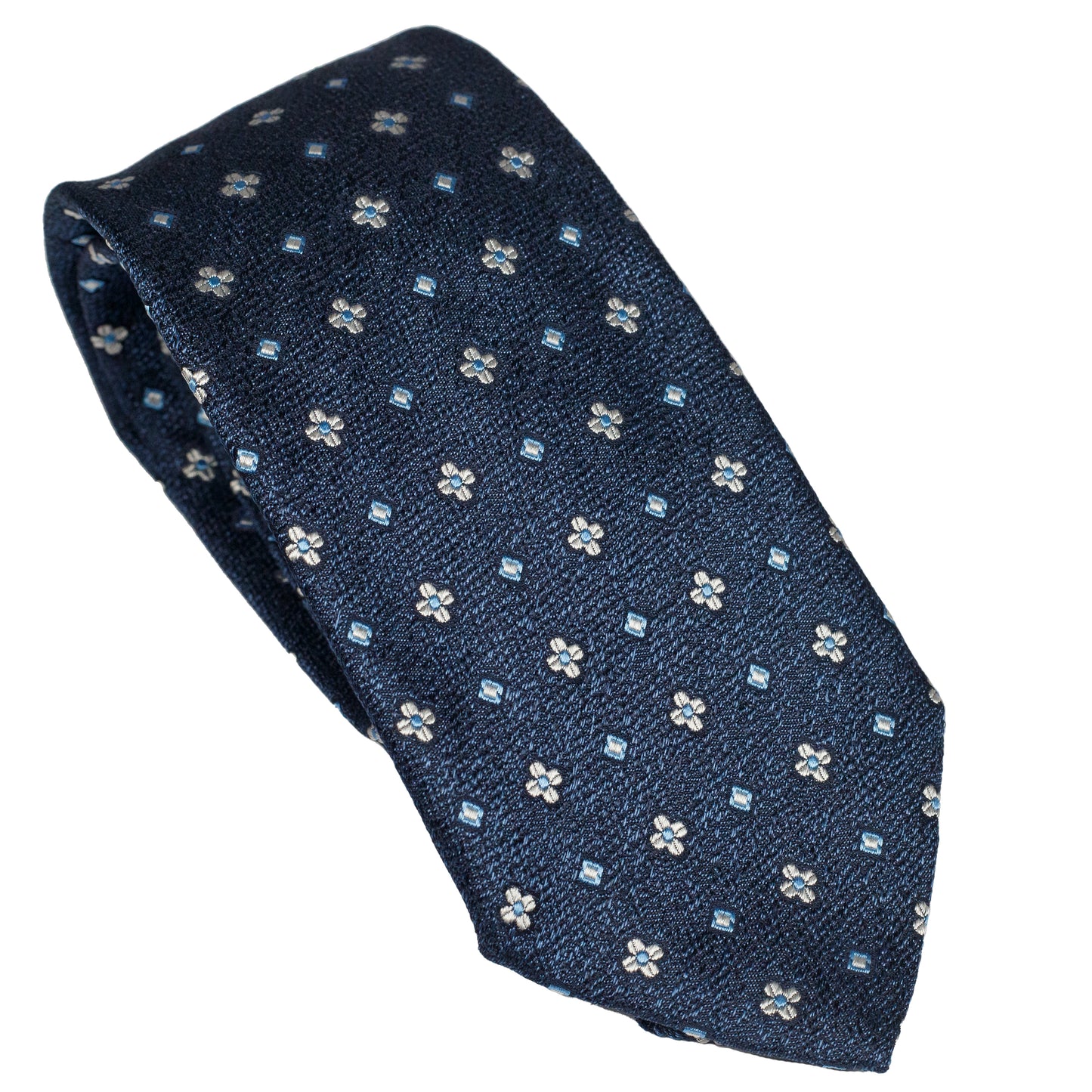 Midnight Blue 100% Italian Silk Tie With Micro Blue Floral Pattern