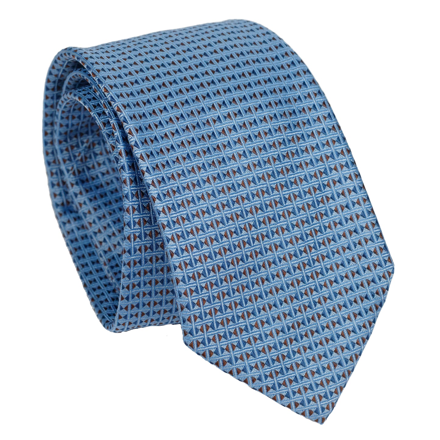 Light Blue 100% Italian Silk Tie With Micro Triangle Geometric Pattern