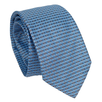 Light Blue 100% Italian Silk Tie With Micro Triangle Geometric Pattern