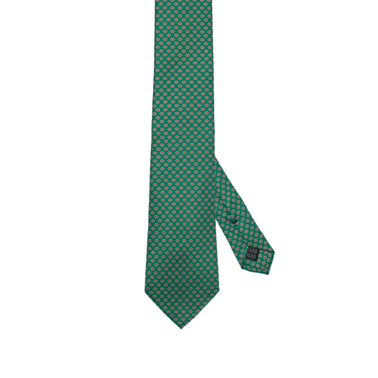 Green 100% Italian Silk Tie with Micro Floral Pattern