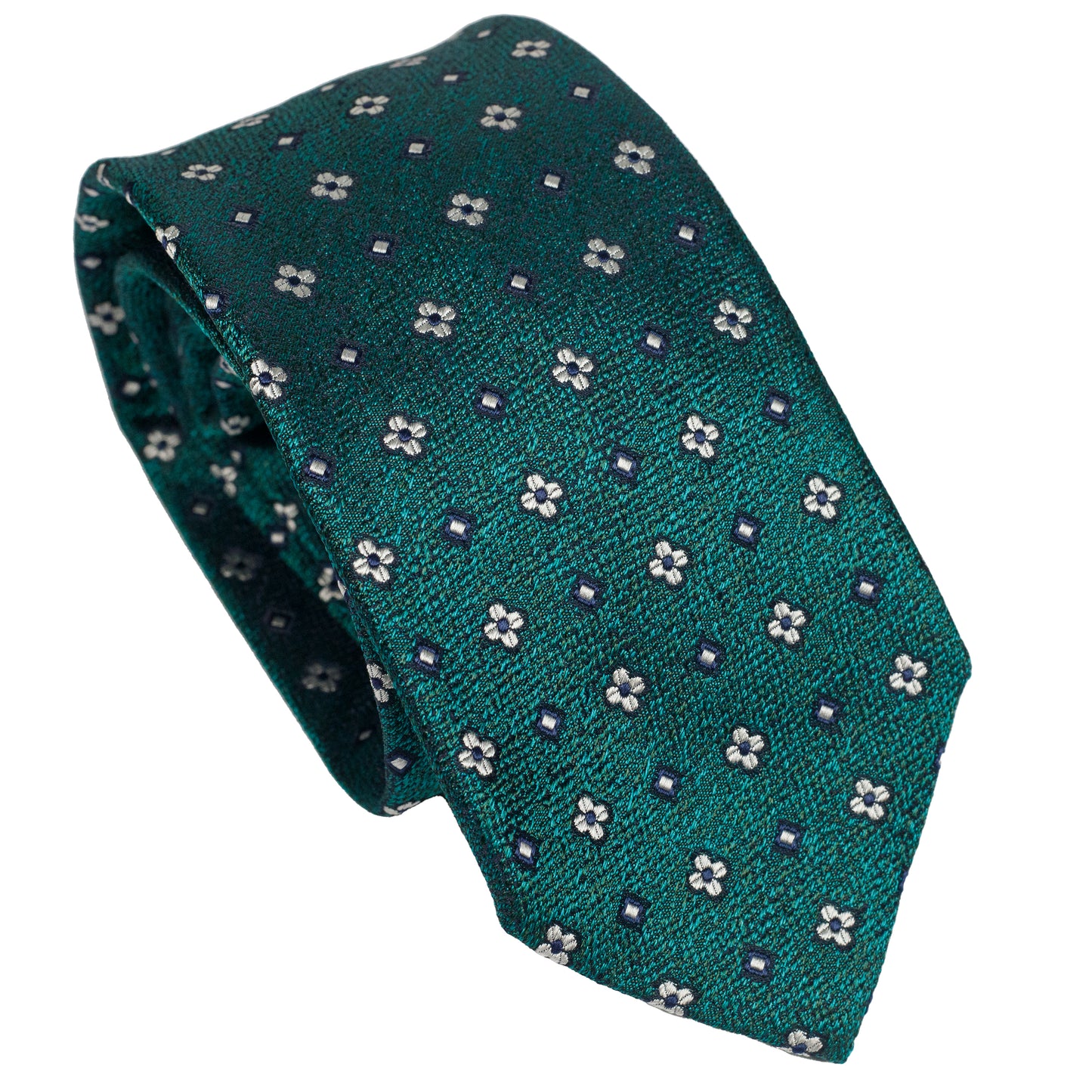 Deep Green 100% Italian Silk Tie with Micro Floral Pattern