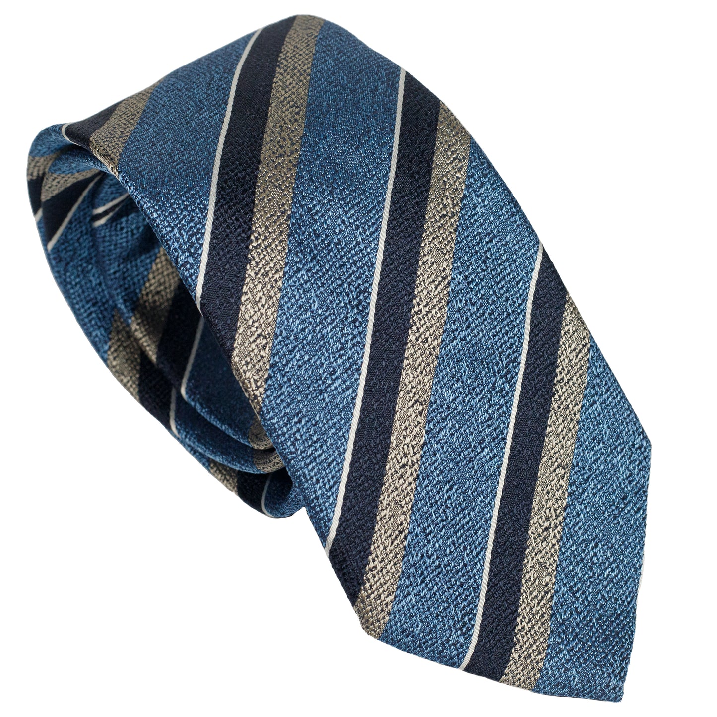 Light Blue  100% Italian Silk Tie With Grey Regimental Stripes