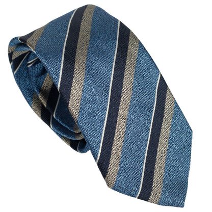 Light Blue  100% Italian Silk Tie With Grey Regimental Stripes