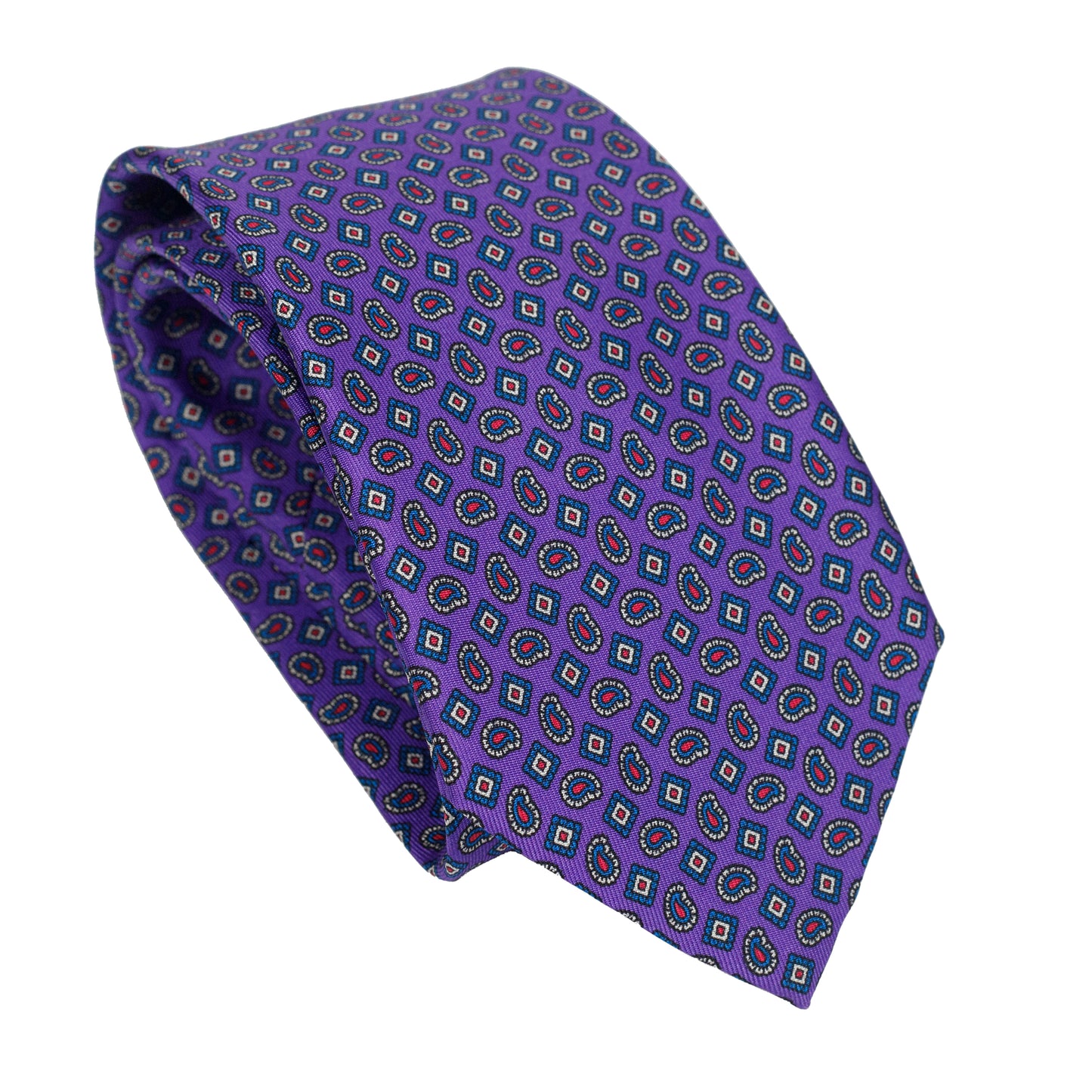 Purple 100% Italian Silk Tie with Micro Geometric Pattern