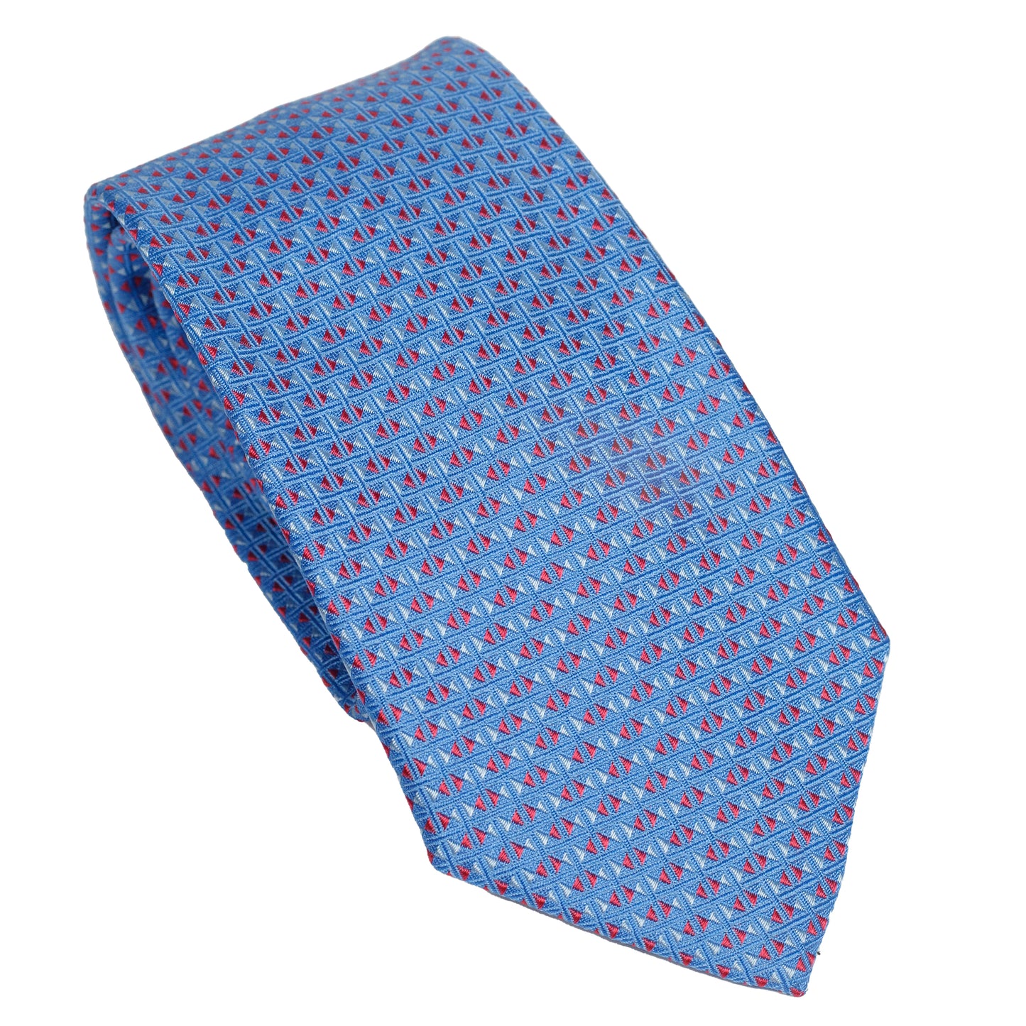Light Blue 100% Italian Silk Tie With Red Triangle Pattern