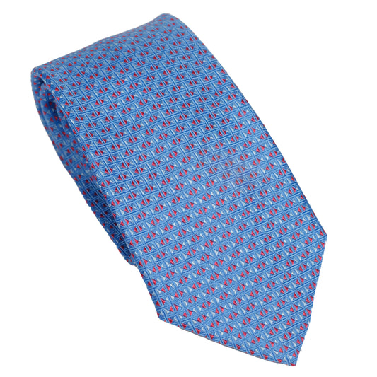 Light Blue 100% Italian Silk Tie With Red Triangle Pattern