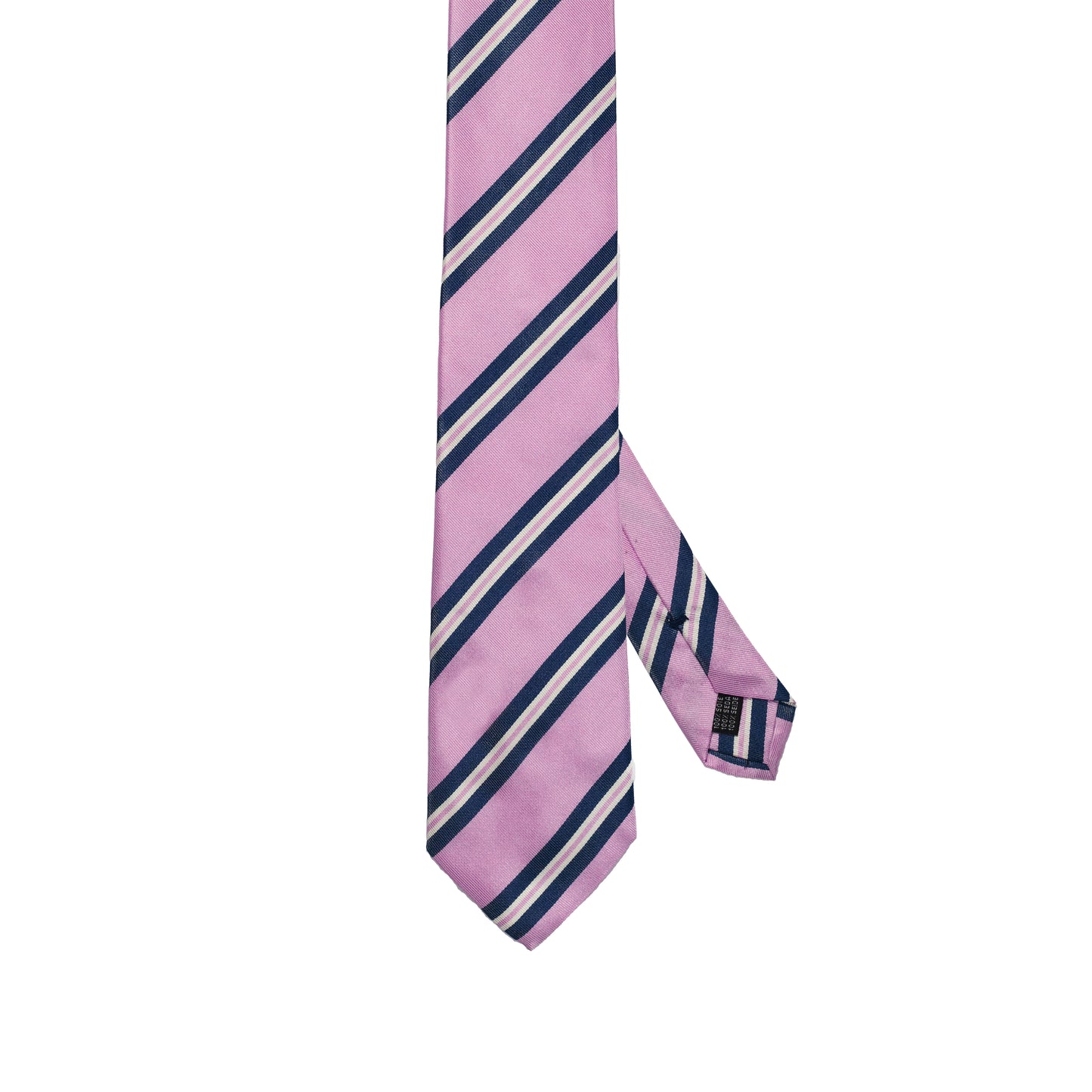 Lilac 100% Italian Silk Tie With Blue Regimental Stripes