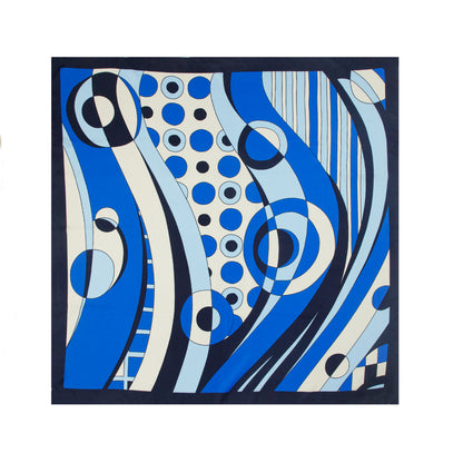 Navy Blue 1960s Swirls Silk Scarf