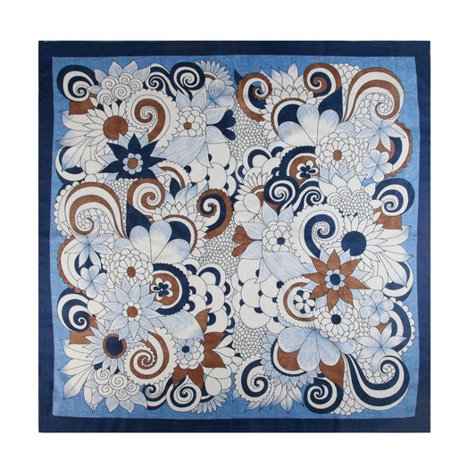Denim Folk Embroidery Silk Scarf