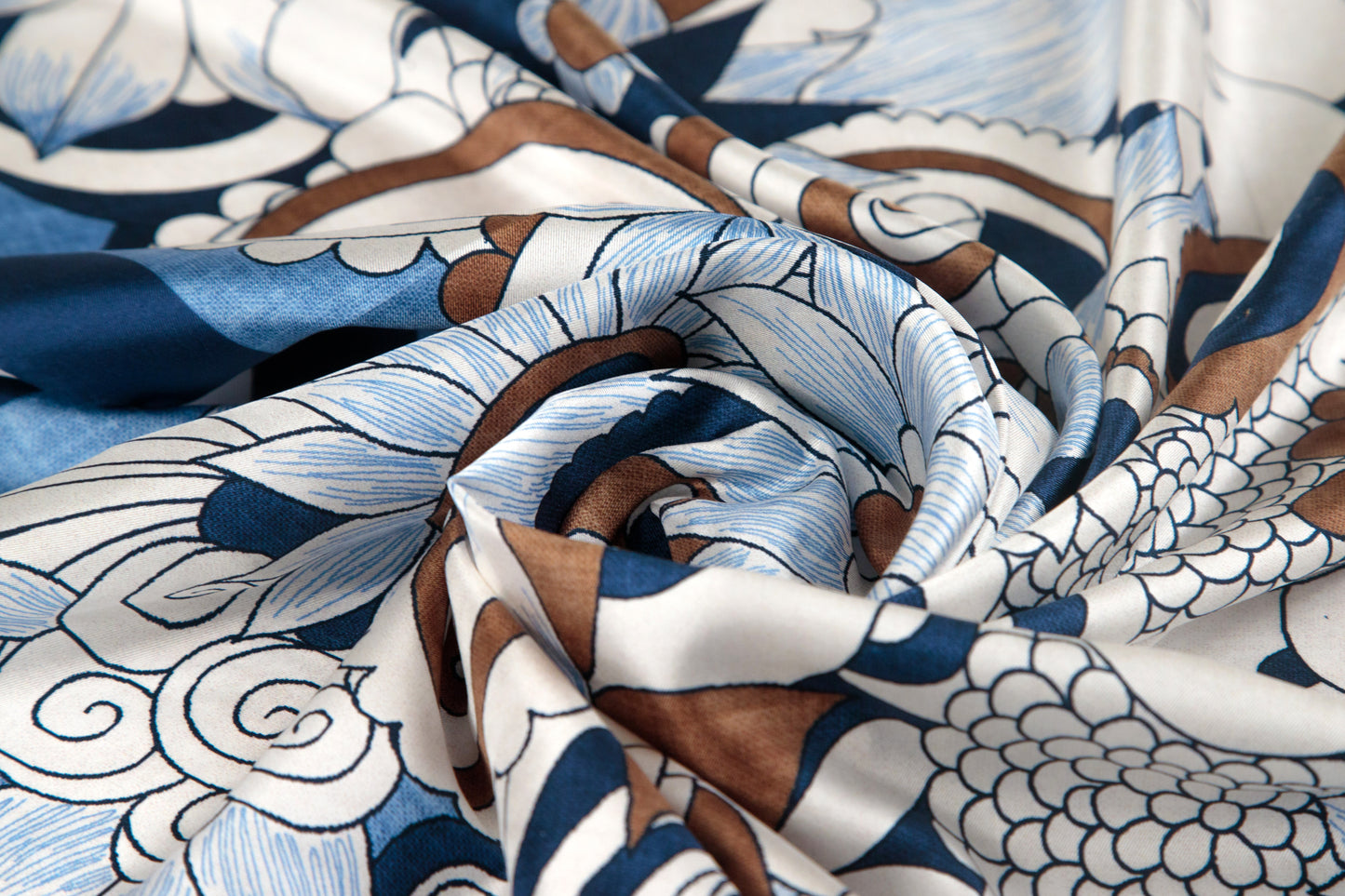 Denim Folk Embroidery Silk Scarf