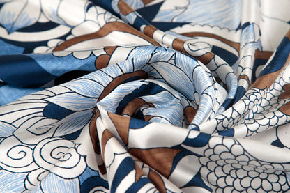 Denim Folk Embroidery Silk Scarf