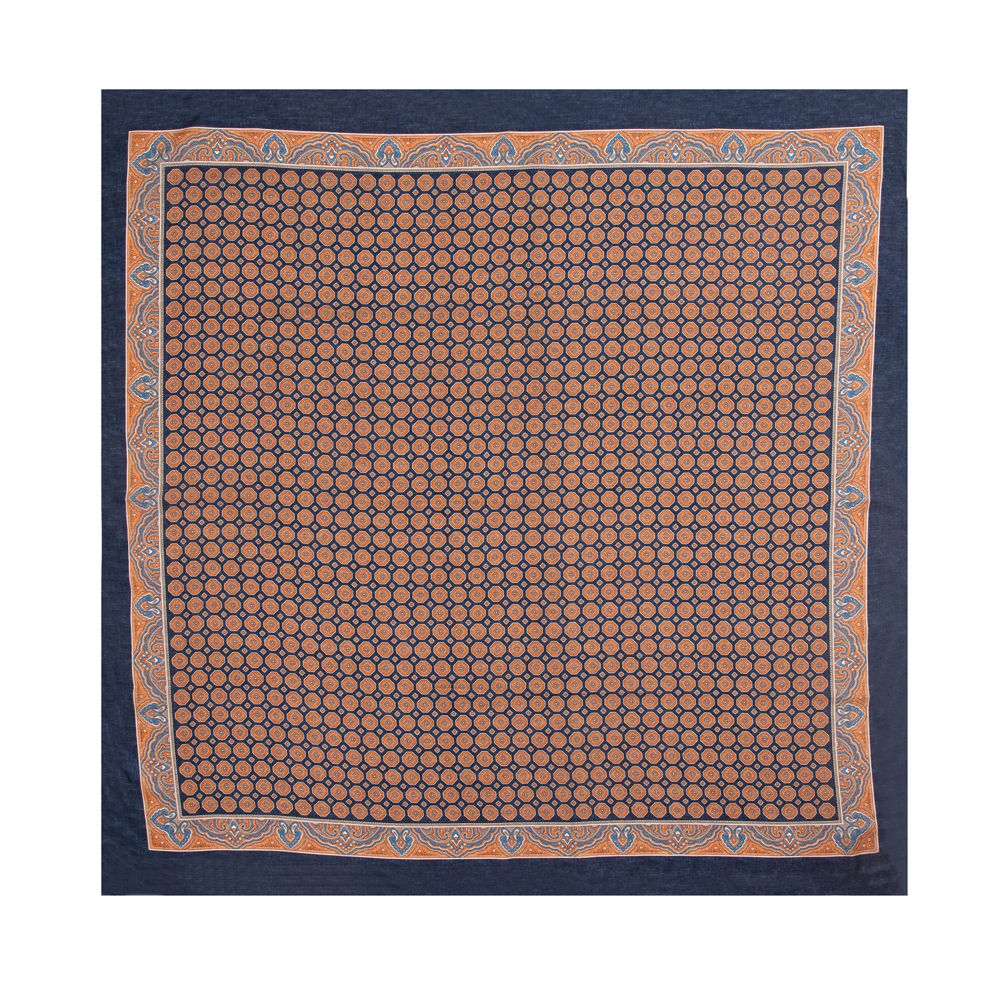 Blue and Orange Micro-Mosaic Silk Scarf