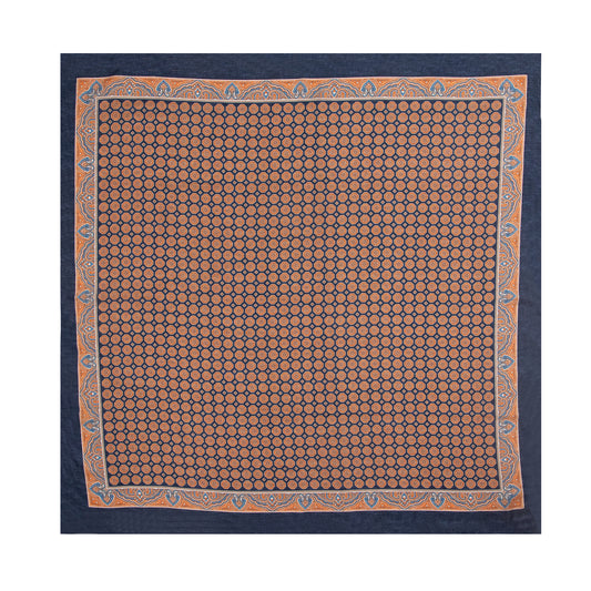 Blue and Orange Micro-Mosaic Silk Scarf