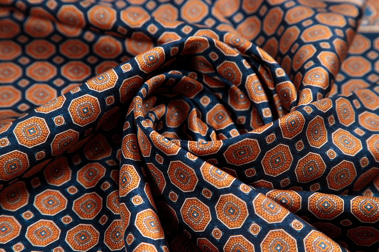Blue and Orange Micro-Mosaic Silk Scarf