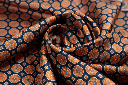 Blue and Orange Micro-Mosaic Silk Scarf